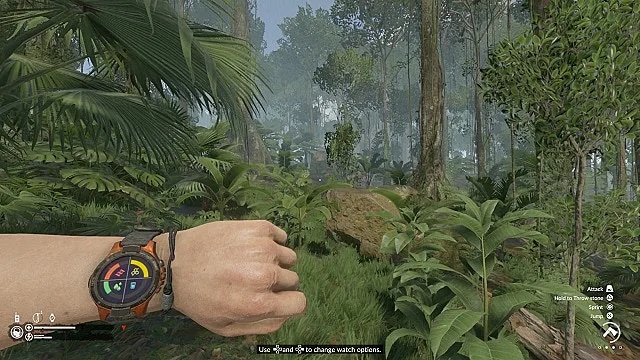 Checking macroelements from the smart wristwatch in the Amazon rainforest from Green Hell VR.webp