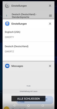 Screen showing Recent apps