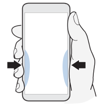 Illustration showing the area where you would squeeze the phone to launch Edge Sense.