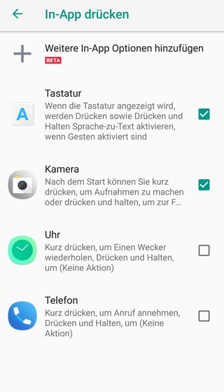 Screen showing the Edge Sense settings.
