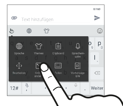 Screen showing the resize button for resizing the TouchPal keyboard.