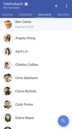 Screen showing your phonebook with all your contacts listed.