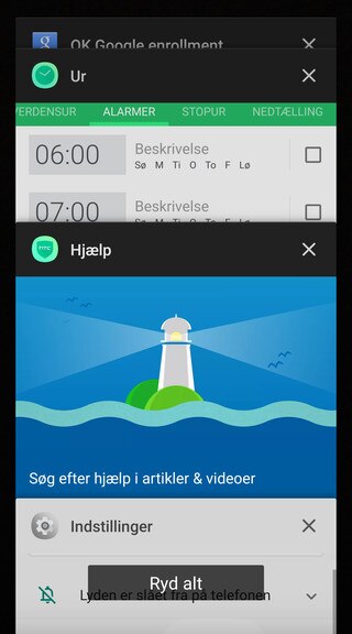 Screen showing Recent apps