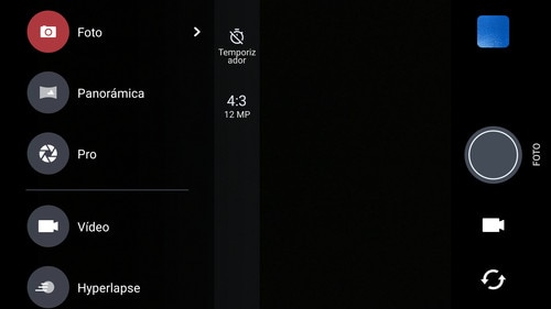 Screen showing various camera modes that appear when you tap the double bar icon.