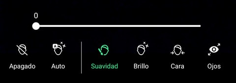 Screen showing Beauty Mode options.