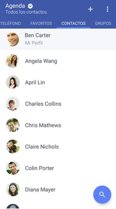 Screen showing your phonebook with all your contacts listed.