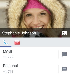 Screen showing various ways to connect with a contact by tapping their photo from the contacts list.