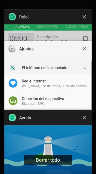 Screen showing recently used apps.