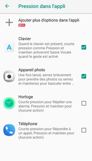 Screen showing the Edge Sense settings.