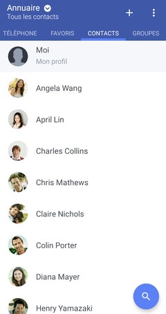 Screen showing your phonebook with all your contacts listed.