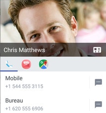 Screen showing various ways to connect with a contact by tapping their photo from the contacts list.