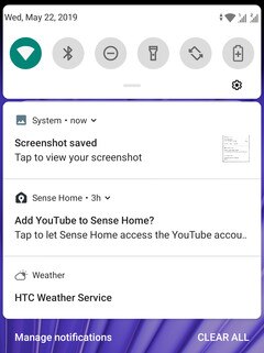 Screen showing the Notifications panel