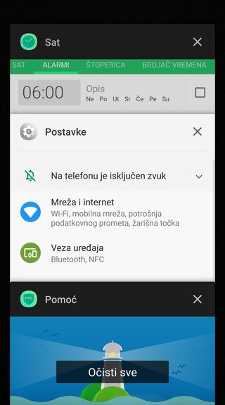 Screen showing recently used apps.