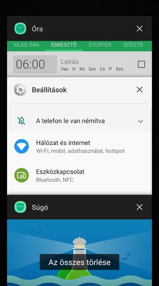 Screen showing recently used apps.
