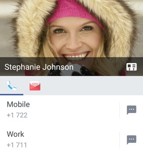 Screen showing various ways to connect with a contact by tapping their photo from the contacts list.