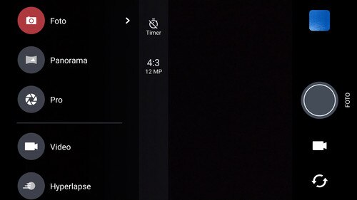Screen showing various camera modes that appear when you tap the double bar icon.
