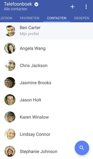 Screen showing your phonebook with all your contacts listed.