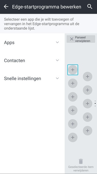 Screen showing the Edge Sense settings screen.