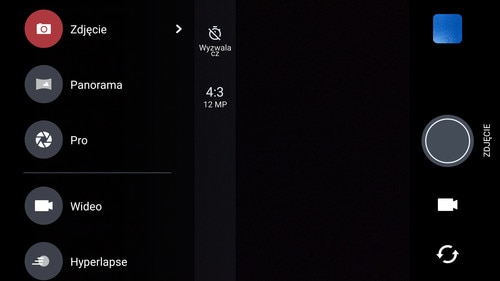 Screen showing various camera modes that appear when you tap the double bar icon.