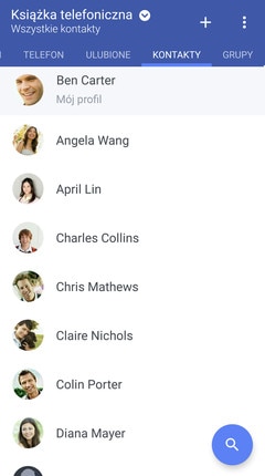 Screen showing your phonebook with all your contacts listed.