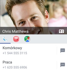 Screen showing various ways to connect with a contact by tapping their photo from the contacts list.
