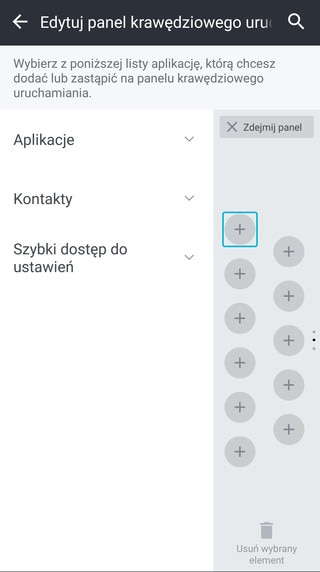 Screen showing the Edge Sense settings screen.
