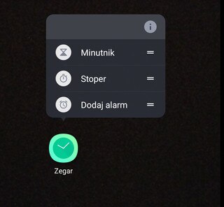 Screen showing available options when you press and hold an app icon.