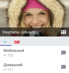 Screen showing various ways to connect with a contact by tapping their photo from the contacts list.