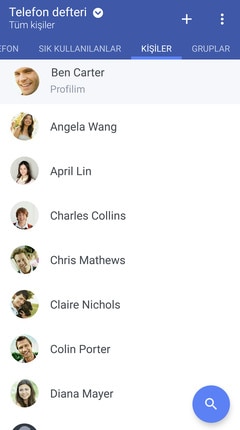 Screen showing your phonebook with all your contacts listed.