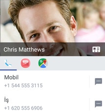 Screen showing various ways to connect with a contact by tapping their photo from the contacts list.
