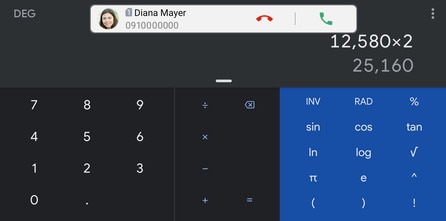 Showing incoming call pop-out notification.