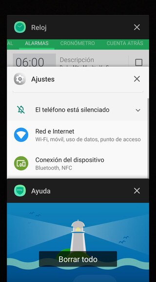 Screen showing Recent apps
