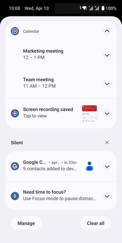 Screen showing the Notifications panel