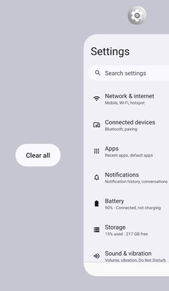 Screen showing Recent apps
