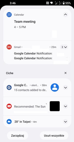 Screen showing the Notifications panel