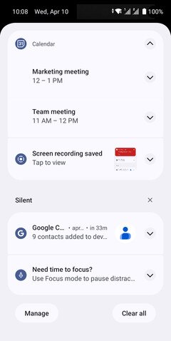 Screen showing the Notifications panel