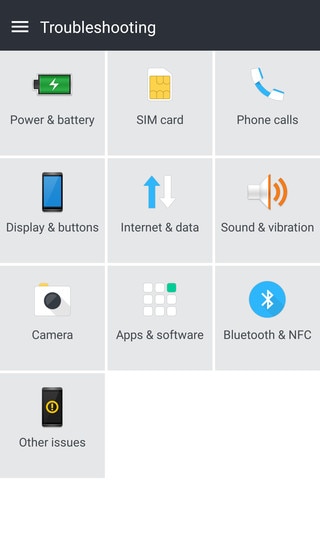 HTC Help troubleshooting screen