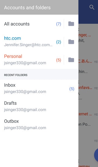 Choosing different Mail accounts screen