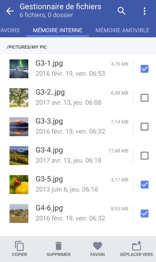 Capture d'écran de fichiers sélectionnés dans le Gestionnaire de fichiers