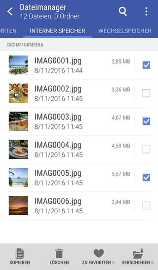 Dateimanager Dateien auswählen Bildschirmfoto