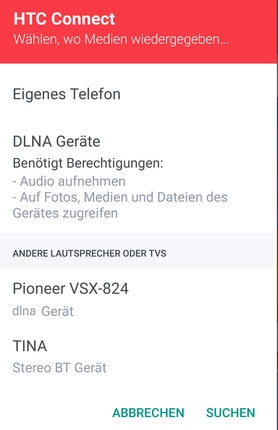 Bild zur Veranschaulichung der HTC Connect Bildschirmabfrage.