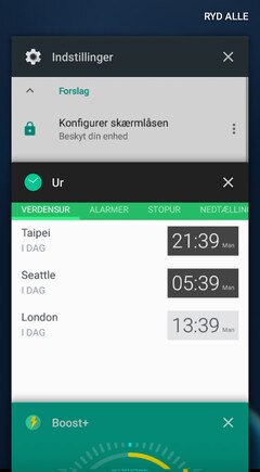 Screen showing Recent apps