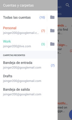 Elegir una pantalla de cuentas de correo diferente