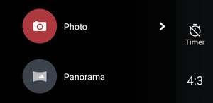 Screen showing available options for a selected camera mode.