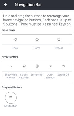 Screen showing the Navigation bar settings