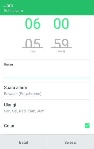 Gambar yang menampilkan cara menyetel alarm.