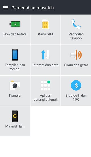 Layar pemecahan masalah Bantuan HTC