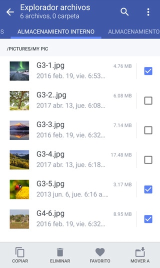 Captura de pantalla de archivos seleccionados del Administrador de archivos