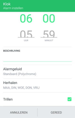 Afbeelding waarin wordt aangegeven hoe een alarm moet worden ingesteld.
