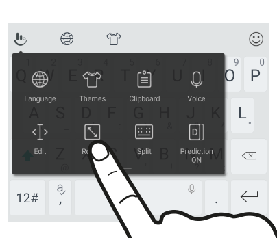 Screen showing the resize button for resizing the TouchPal keyboard.